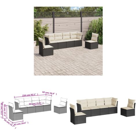 Salon de jardin 6 pcs avec coussins noir résine tressée - Salon De Jardin - Mobilier De Jardin - Canapé Extérieur - Ensemble Salon De Jardin - Résine Tressée - Home & Living