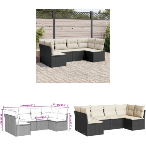 Salon de jardin 6 pcs avec coussins noir résine tressée - Salon De Jardin - Mobilier De Jardin - Canapé Extérieur - Ensemble Salon De Jardin - Résine Tressée - Home & Living