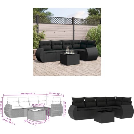Salon de jardin 6 pcs avec coussins noir résine tressée - Salon De Jardin - Mobilier De Jardin - Set Salon De Jardin - Résine Tressée - Rotin Synthétique - Home & Living