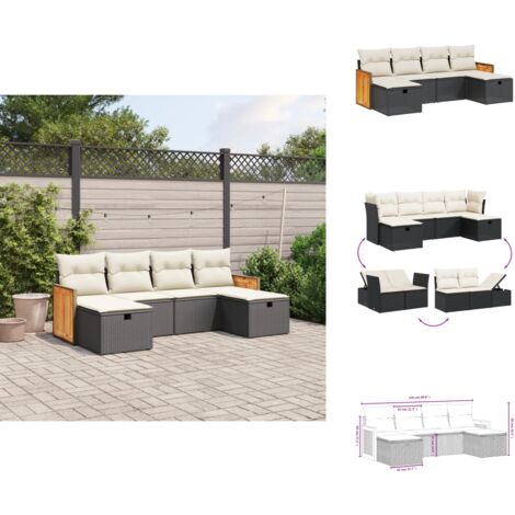 Salon de jardin 6 pcs avec coussins noir résine tressée - Salon De Jardin - Mobilier Extérieur - Salon D'extérieur - Set De Salon - Chaise Longue
