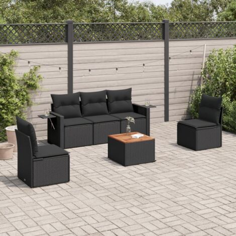 Salon de jardin 6 pcs avec coussins noir résine tressée vidaXL