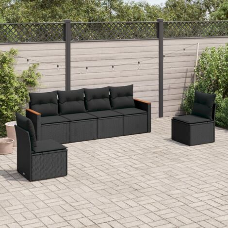 Salon de jardin 6 pcs avec coussins noir résine tressée vidaXL