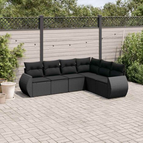 Salon de jardin 6 pcs avec coussins noir résine tressée vidaXL