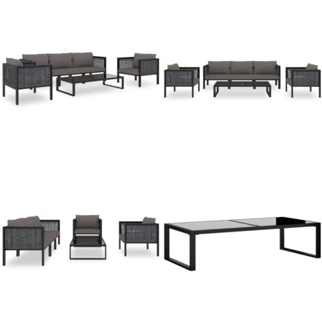 Salon de jardin 6 pcs avec coussins résine tressée anthracite - Salon De Jardin - Mobilier De Jardin - Ensemble De Salon - Canapé Extérieur - Set De Jardin - Home & Living