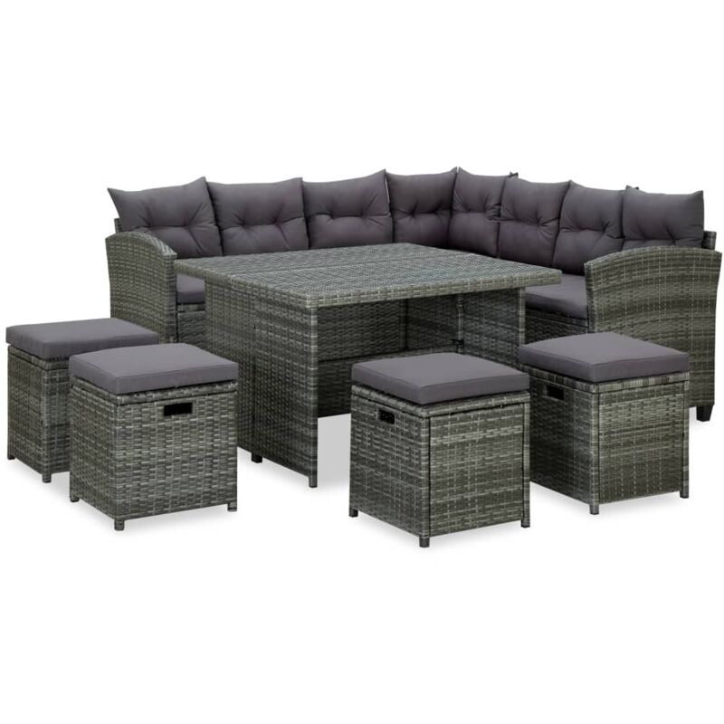 Vidaxl - Salon de jardin 6 pcs avec coussins Résine tressée Gris
