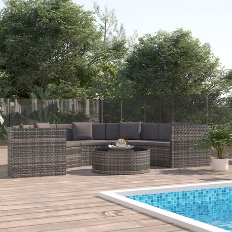 Salon de jardin 6 pcs avec coussins Résine tressée Gris