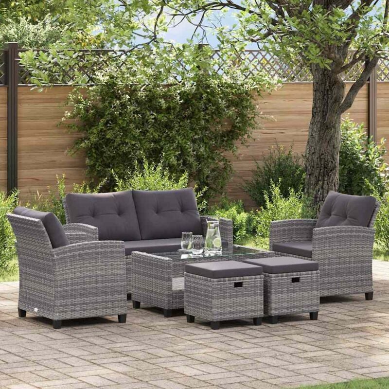 Salon de jardin 6 pcs avec coussins Résine tressée Gris foncé