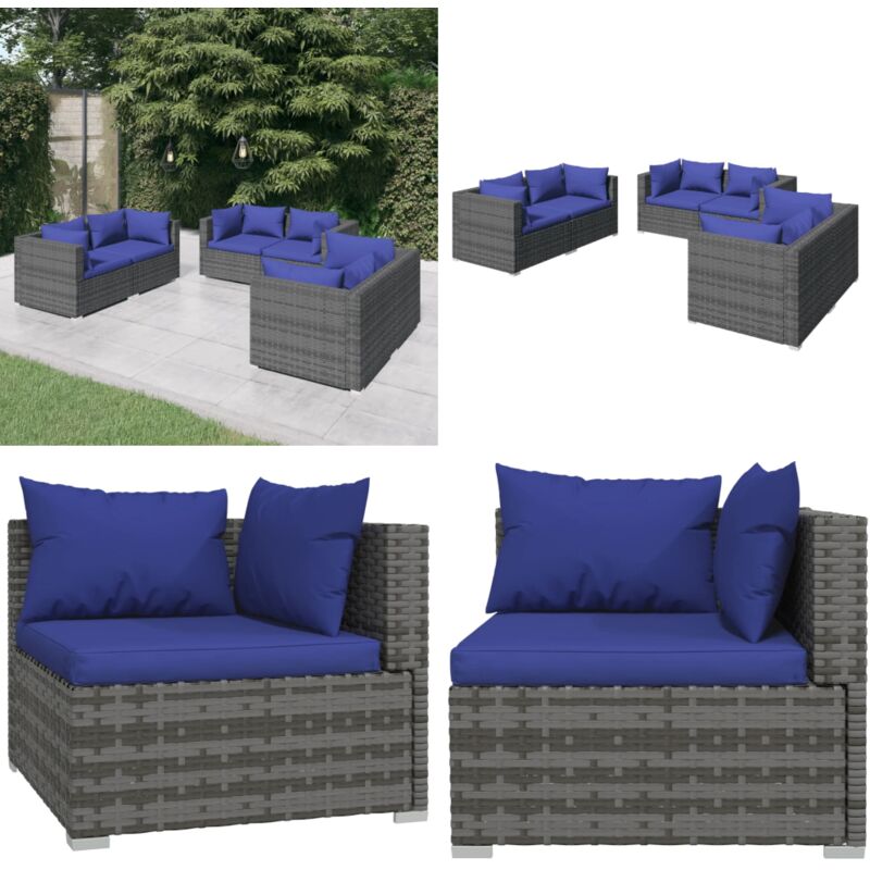 Salon de jardin 6 pcs avec coussins résine tressée gris - Salon De Jardin - Ensemble De Salon De Jardin - Mobilier De Jardin - Canapé D'angle