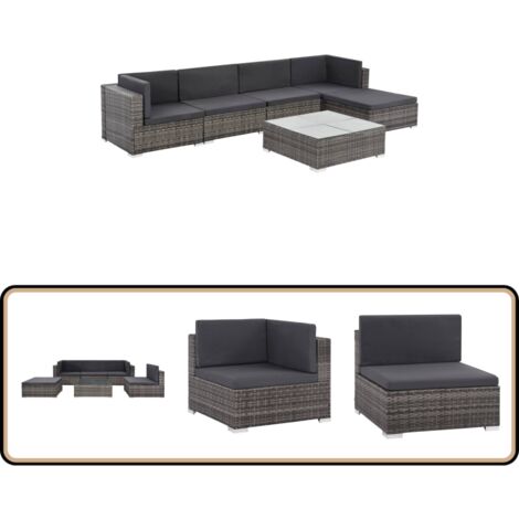 Salon de jardin 6 pcs avec coussins résine tressée gris - Salon De Jardin - Mobilier De Jardin - Ensemble De Canapés - Meubles De Jardin - Canapé D'angle