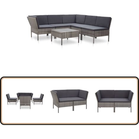 Salon de jardin 6 pcs avec coussins résine tressée gris - Salon De Jardin - Mobilier De Jardin - Meubles De Jardin - Set De Salon De Jardin - Canapé De Jardin