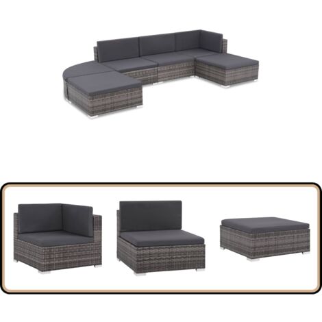 Salon de jardin 6 pcs avec coussins résine tressée gris - Salon De Jardin - Mobilier De Jardin - Salon D'extérieur - Set De Meubles De Jardin - Canapé D'angle