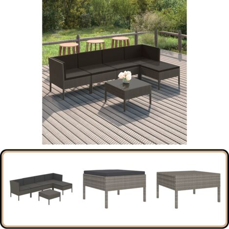 Salon de jardin 6 pcs avec coussins résine tressée gris - Salon De Jardin - Mobilier De Jardin - Set De Meubles De Jardin - Meubles D'extérieurs - Terrasse