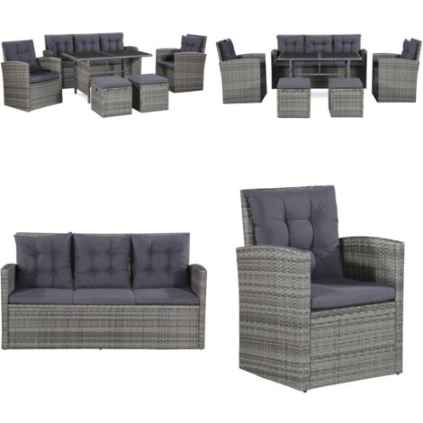 Salon de jardin 6 pcs avec coussins résine tressée gris - Salon De Jardin - Mobilier De Jardin - Set De Salon - Canapé D'extérieur - Ensemble De Chaises Longues - Home & Living