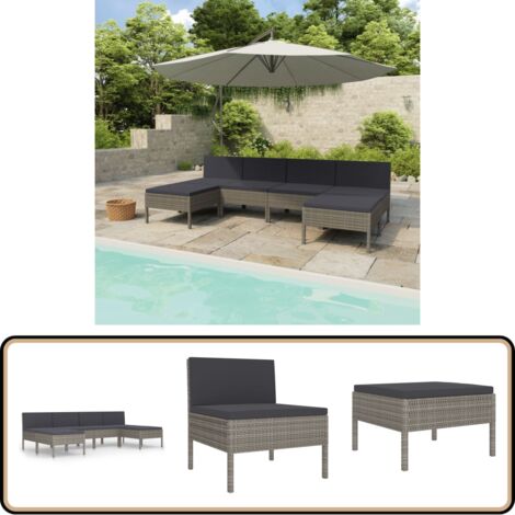 Salon de jardin 6 pcs avec coussins résine tressée gris - Salon De Jardin - Mobilier De Jardin - Set De Salon De Jardin - Meubles De Jardin - Résine Tressée