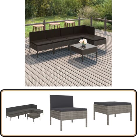 Salon de jardin 6 pcs avec coussins résine tressée gris - Salon De Jardin - Mobilier De Jardin - Set De Salon De Jardin - Meubles D'extérieur - Résine Tressée