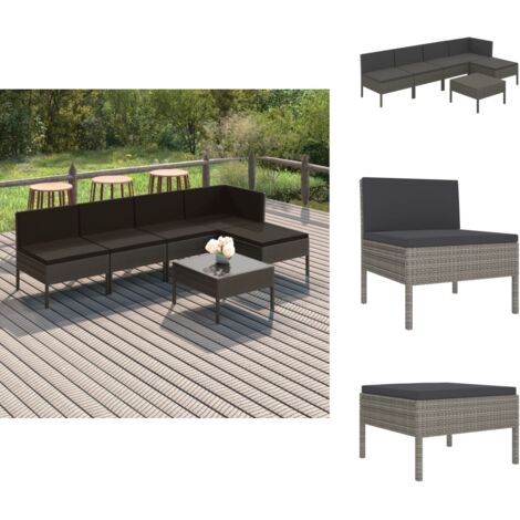 Salon de jardin 6 pcs avec coussins résine tressée gris - Salon De Jardin - Mobilier De Jardin - Set De Salon De Jardin - Meubles D'extérieur - Résine Tressée
