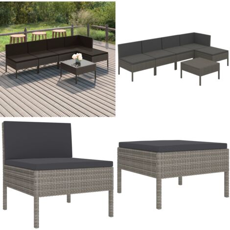 Salon de jardin 6 pcs avec coussins résine tressée gris - Salon De Jardin - Mobilier De Jardin - Set De Salon De Jardin - Meubles D'extérieur - Résine Tressée - Home & Living