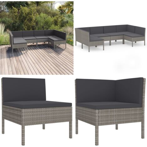 Salon de jardin 6 pcs avec coussins résine tressée gris - Salon De Jardin - Mobilier De Jardin - Set De Salon De Jardin - Résine Tressée - Acier Enduit De Poudre - Home & Living