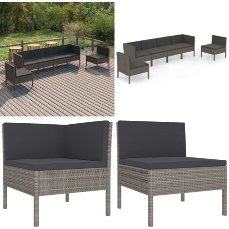 Salon de jardin 6 pcs avec coussins résine tressée gris - Salon De Jardin - Mobilier De Jardin - Set De Salon De Jardin - Résine Tressée - Chaise Longue - Home & Living