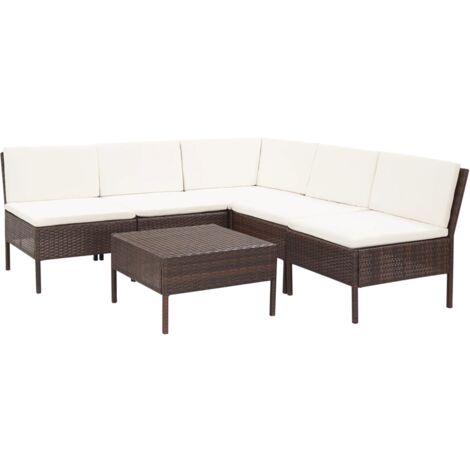 Salon de jardin 6 pcs avec coussins Résine tressée Marron vidaXL