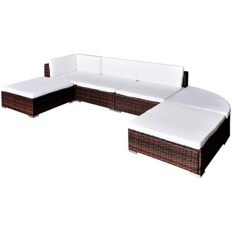 Salon de jardin 6 pcs avec coussins Résine tressée Marron vidaXL