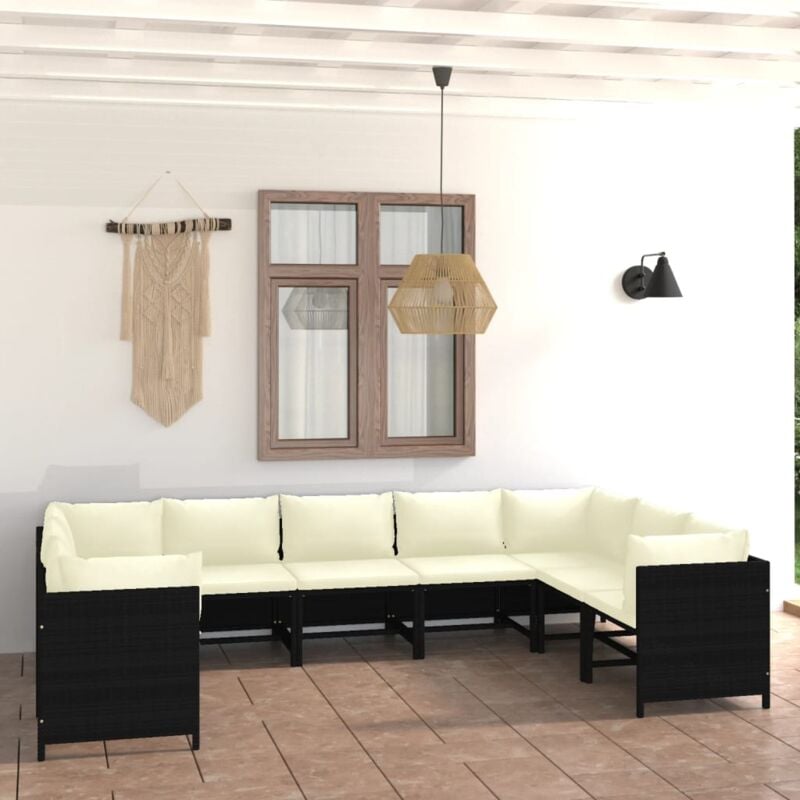 Vidaxl - Salon de jardin 9 pcs avec coussins Résine tressée Noir