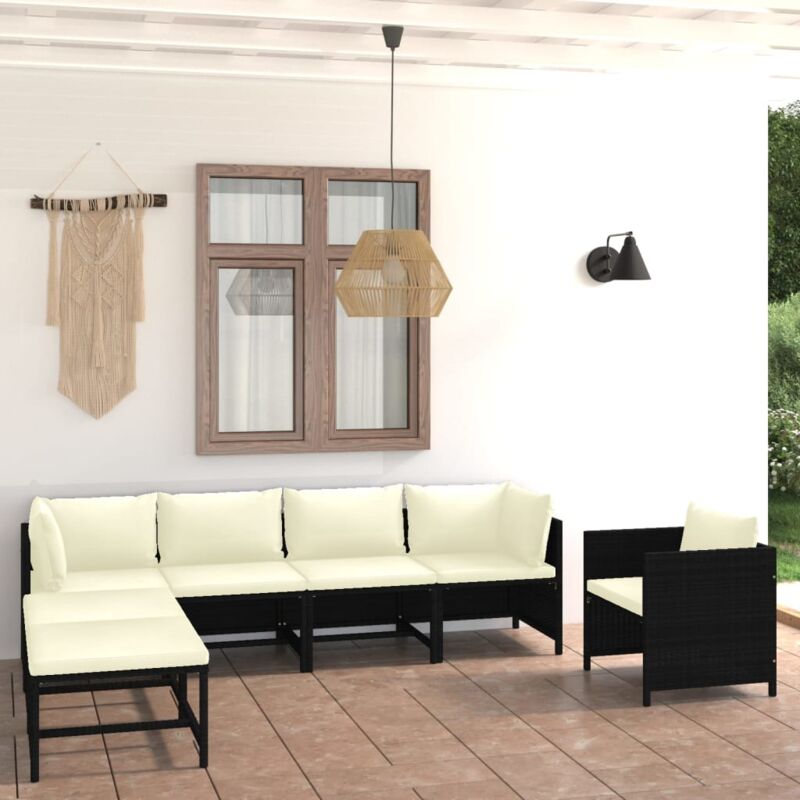 Vidaxl - Salon de jardin 7 pcs avec coussins Résine tressée Noir