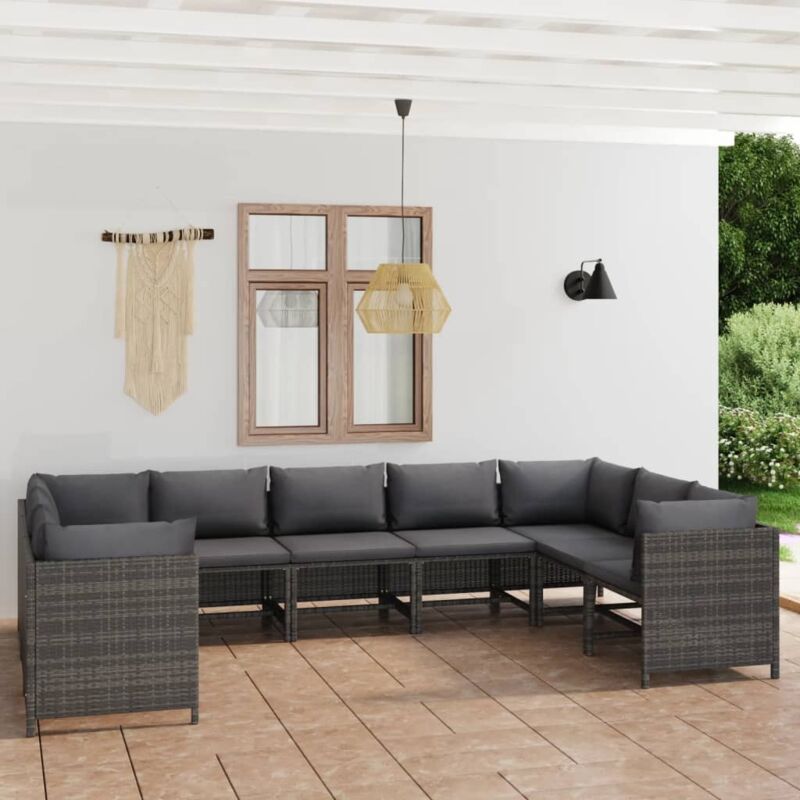 Vidaxl - Salon de jardin 9 pcs avec coussins Résine tressée Gris