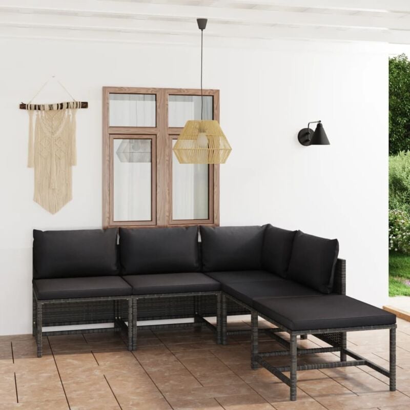 Vidaxl - Salon de jardin 5 pcs avec coussins Résine tressée Gris