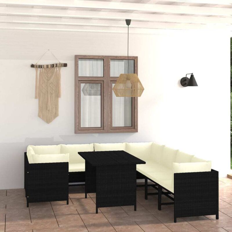 Vidaxl - Salon de jardin 9 pcs avec coussins Résine tressée Noir