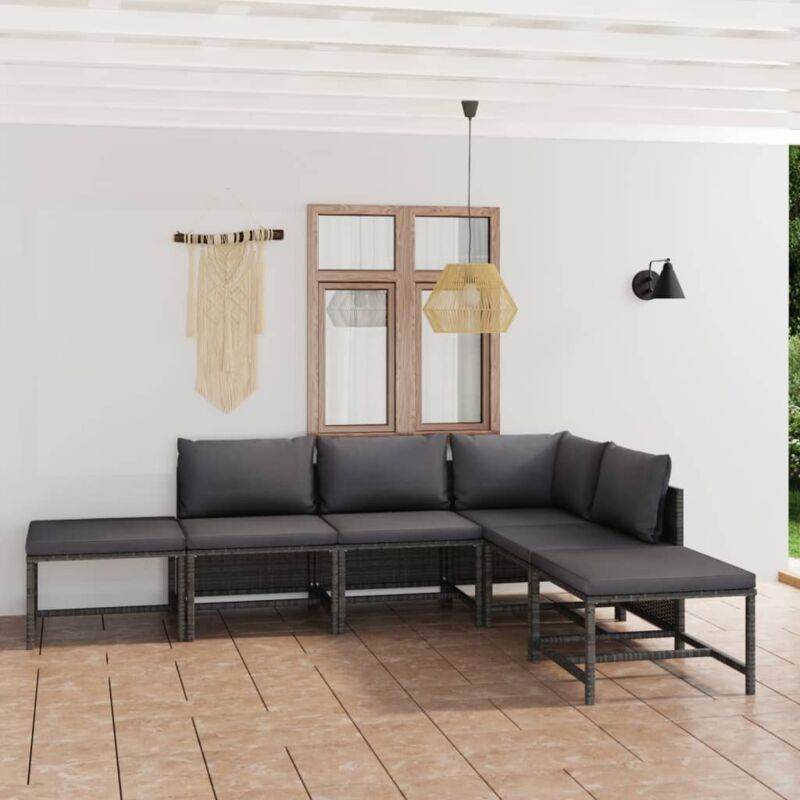 Vidaxl - Salon de jardin 6 pcs avec coussins Résine tressée Gris