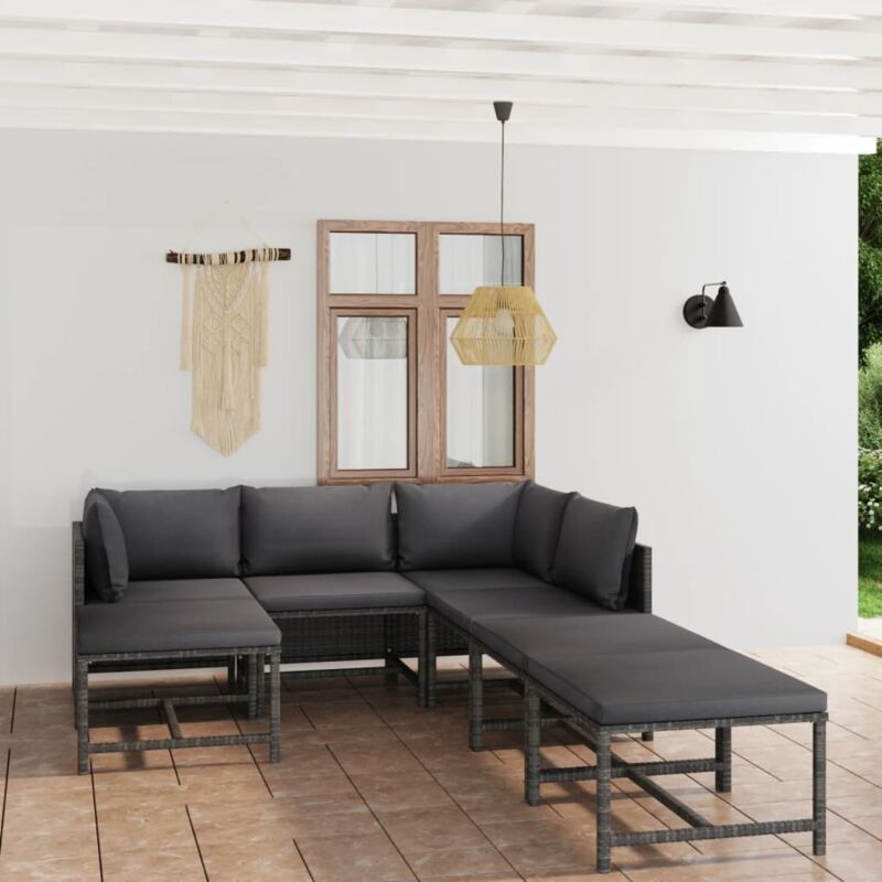 Vidaxl - Salon de jardin 7 pcs avec coussins Résine tressée Gris