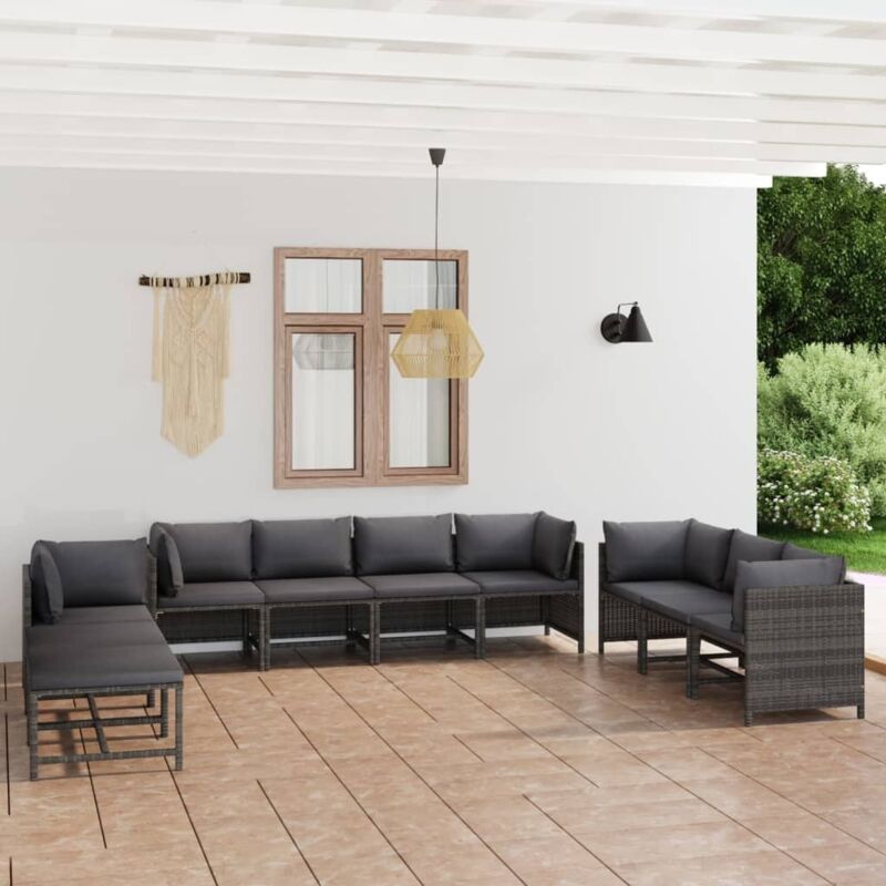 Vidaxl - Salon de jardin 10 pcs avec coussins Résine tressée Gris