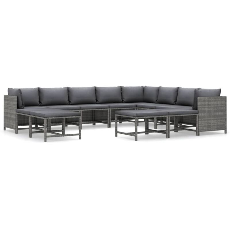 Vidaxl - Salon de jardin 12 pcs avec coussins Résine tressée Gris