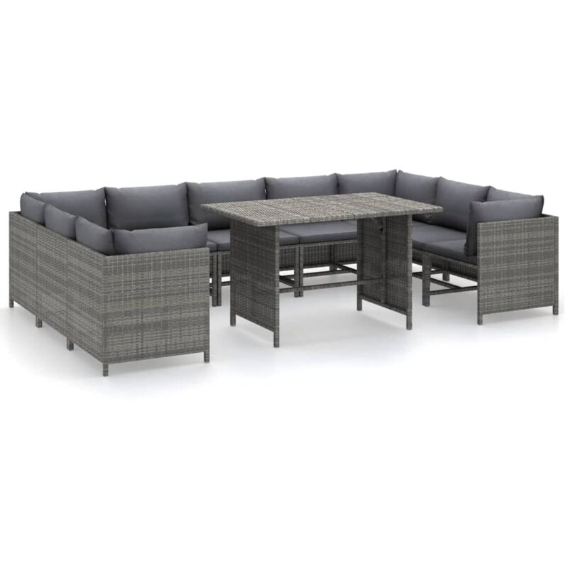 Vidaxl - Salon de jardin 10 pcs avec coussins Résine tressée Gris