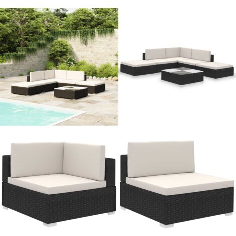 Salon de jardin 6 pcs avec coussins résine tressée noir - Salon de jardin - Canapé d'angle