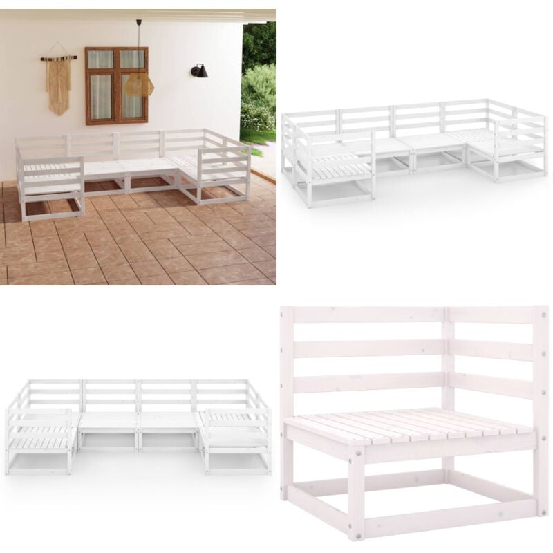 Salon de jardin 6 pcs bois de pin massif - Salon De Jardin - Mobilier De Jardin - Ensemble Salon De Jardin - Bois De Pin - Blanc - Home & Living