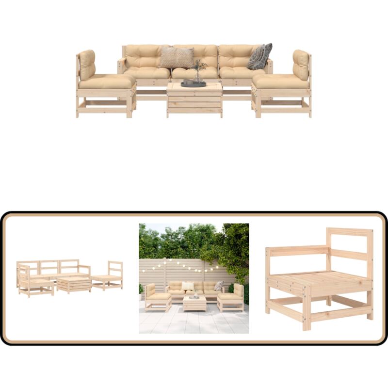 Salon de jardin 6 pcs bois de pin massif - Ensemble Salon De Jardin - Mobilier Extérieur - Salon De Jardin En Bois - Meubles De Jardin - Set De Salon