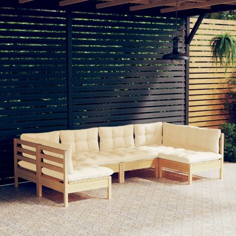 Salon de jardin 6 pcs - Canapé de jardin - Ensembles de Meubles d'exterieur - avec coussins crème Bois de pin massif Chic-967678