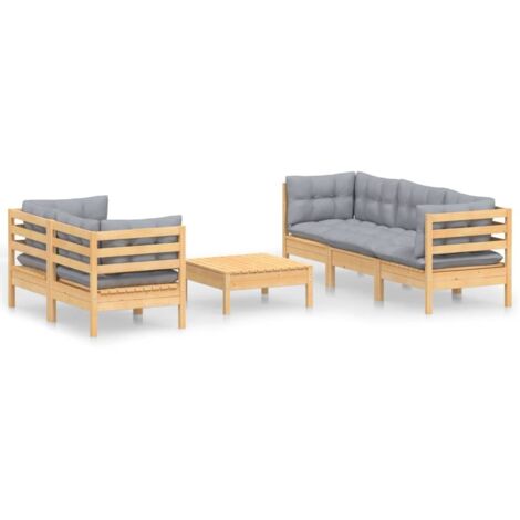 Salon de jardin 6 pcs Contemporain, Ensemble repas de jardin, avec coussins gris Bois de pin OIB5897E