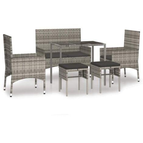 Salon de jardin 6 pcs Contemporain, Ensemble repas de jardin, avec coussins Gris Résine tressée OIB2114E