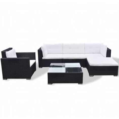 Salon de jardin 6 pcs Contemporain, Ensemble repas de jardin, avec coussins Résine tressée Noir OIB3225E