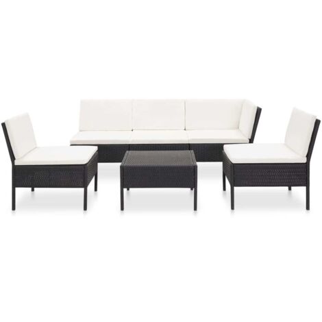 Salon de jardin 6 pcs Contemporain, Ensemble repas de jardin, avec coussins Résine tressée Noir OIB6260E
