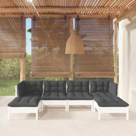 Salon de jardin 6 pcs Ensemble Table et Chaise de Jardin - avec coussins Blanc Bois de pin BV864647 - BonneVie