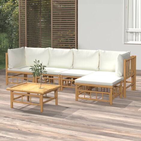 Salon de jardin 6 pcs - Ensemble Table et Chaise de Jardin - avec coussins blanc crème bambou BV430169 - BonneVie
