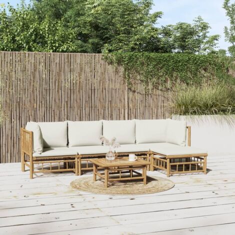 Salon de jardin 6 pcs - Ensemble Table et Chaise de Jardin - avec coussins blanc crème bambou BV701396 - BonneVie