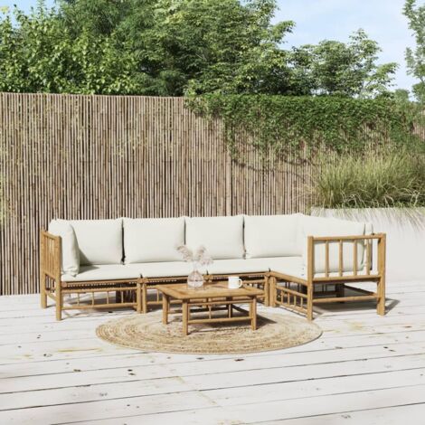 Salon de jardin 6 pcs - Ensemble Table et Chaise de Jardin - avec coussins blanc crème bambou BV929388 - BonneVie