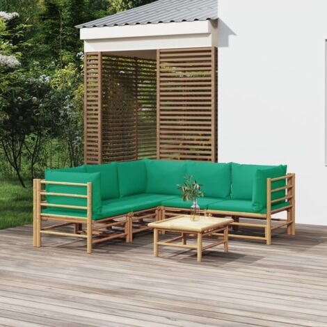 Salon de jardin 6 pcs - Ensemble Table et Chaise de Jardin - avec coussins vert bambou BV483532 - BonneVie