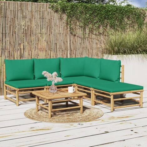 Salon de jardin 6 pcs - Ensemble Table et Chaise de Jardin - avec coussins vert bambou BV820800 - BonneVie