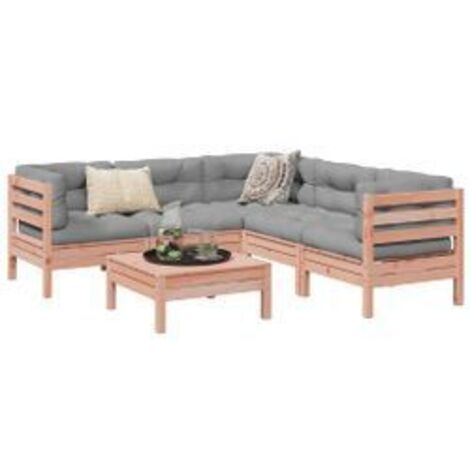 Salon de jardin 6 pcs et coussins bois massif sapin de douglas